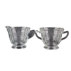 Depression Pressed Clear 3.25" Raised Motif Sugar Creamer Set